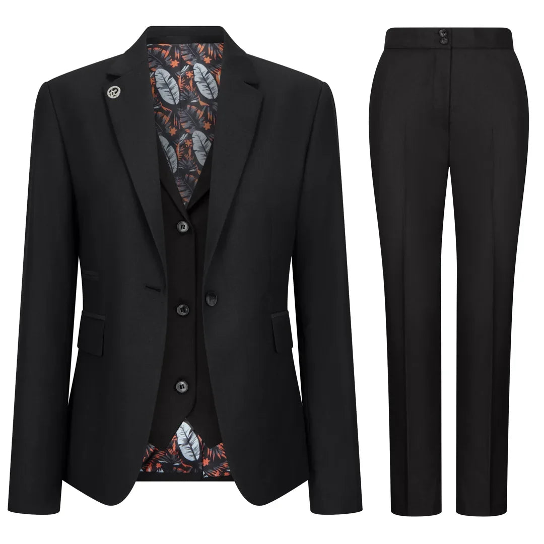 Women's 3 Piece Plain Black Suit