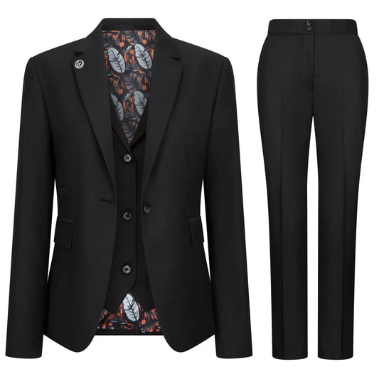 Women's 3 Piece Plain Black Suit