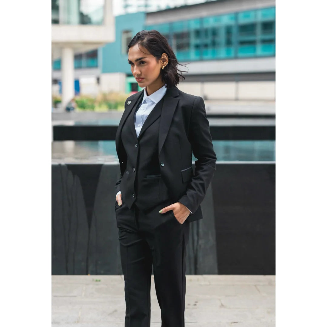 Women's 3 Piece Plain Black Suit