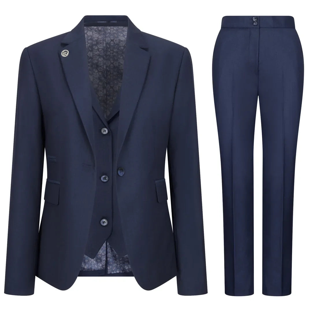 Women's 3 Piece Plain Navy Blue Suit