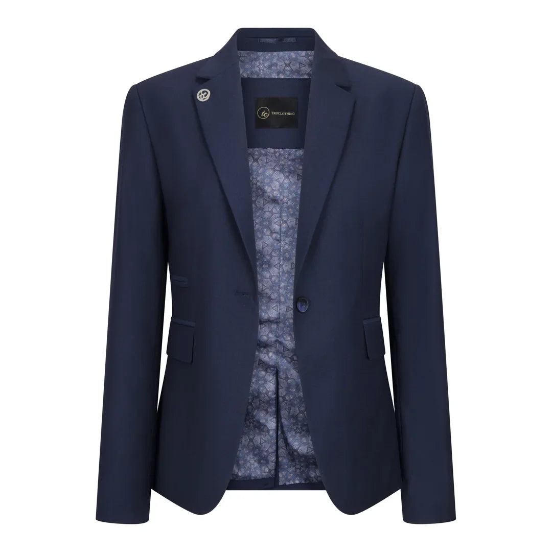 Women's 3 Piece Plain Navy Blue Suit