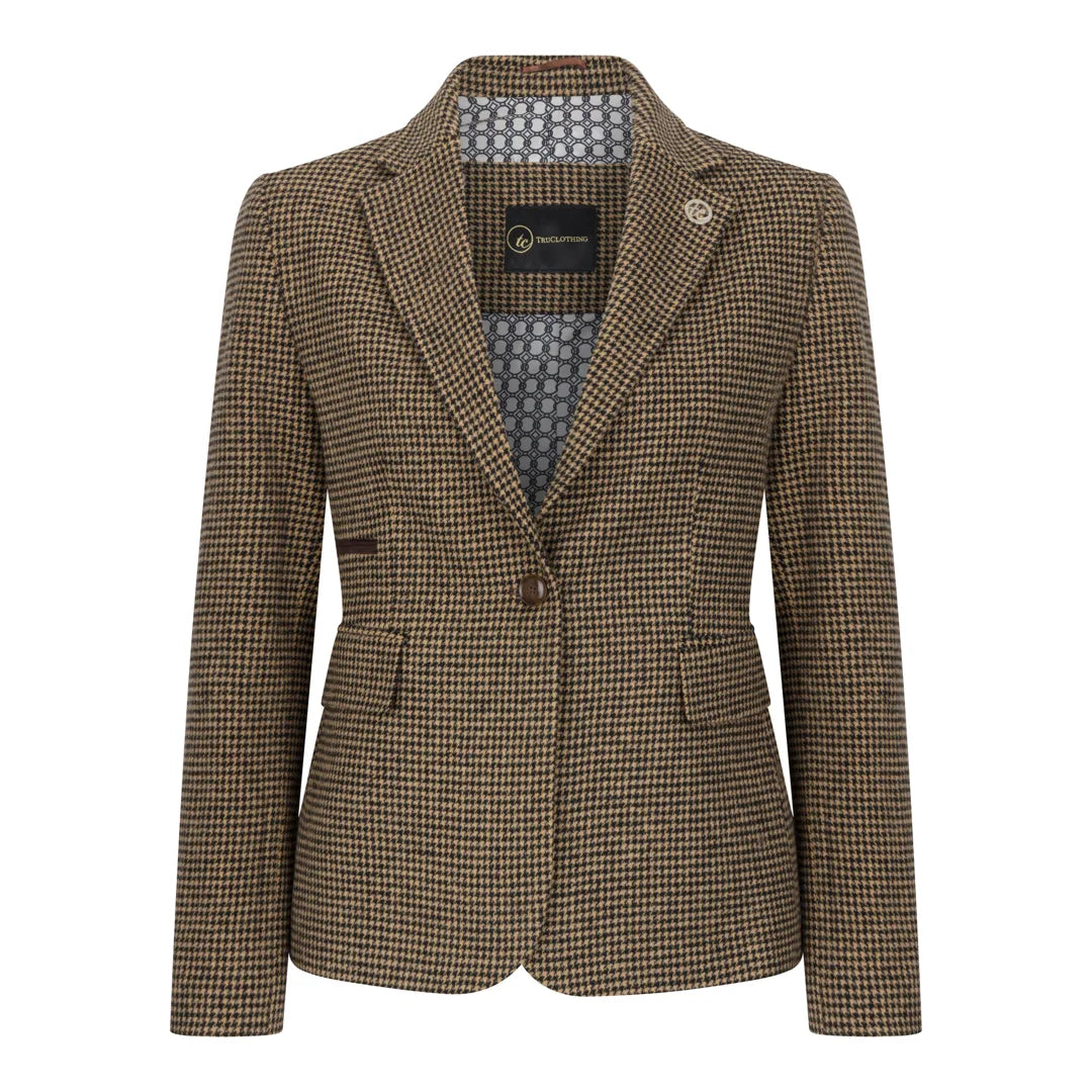 Women's Wool Blend Brown Dogtooth Tweed Blazer by TruClothing