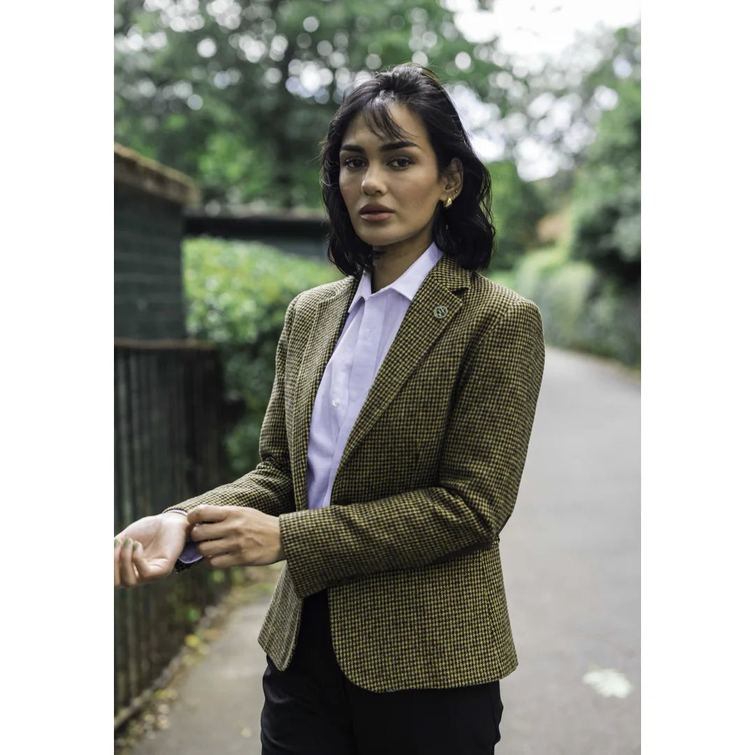 Women's Wool Blend Brown Dogtooth Tweed Blazer by TruClothing