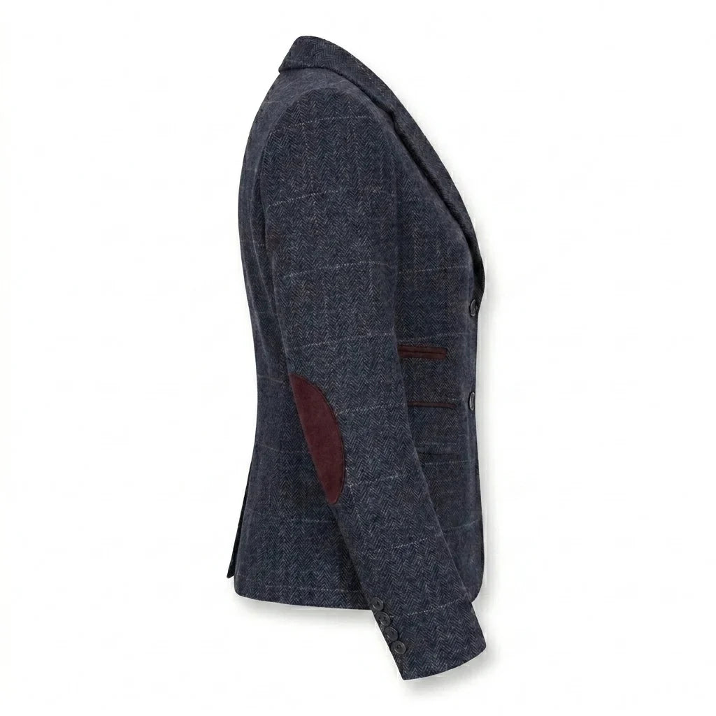 Women's Navy Wool Blend Tweed Blazer & Waistcoat Set by TruClothing