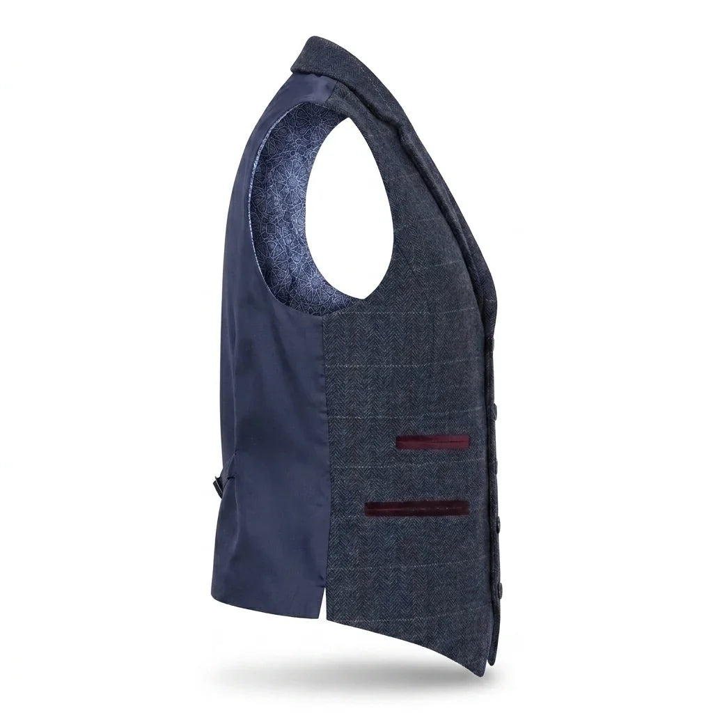 Women's Navy Wool Blend Tweed Blazer & Waistcoat Set by TruClothing