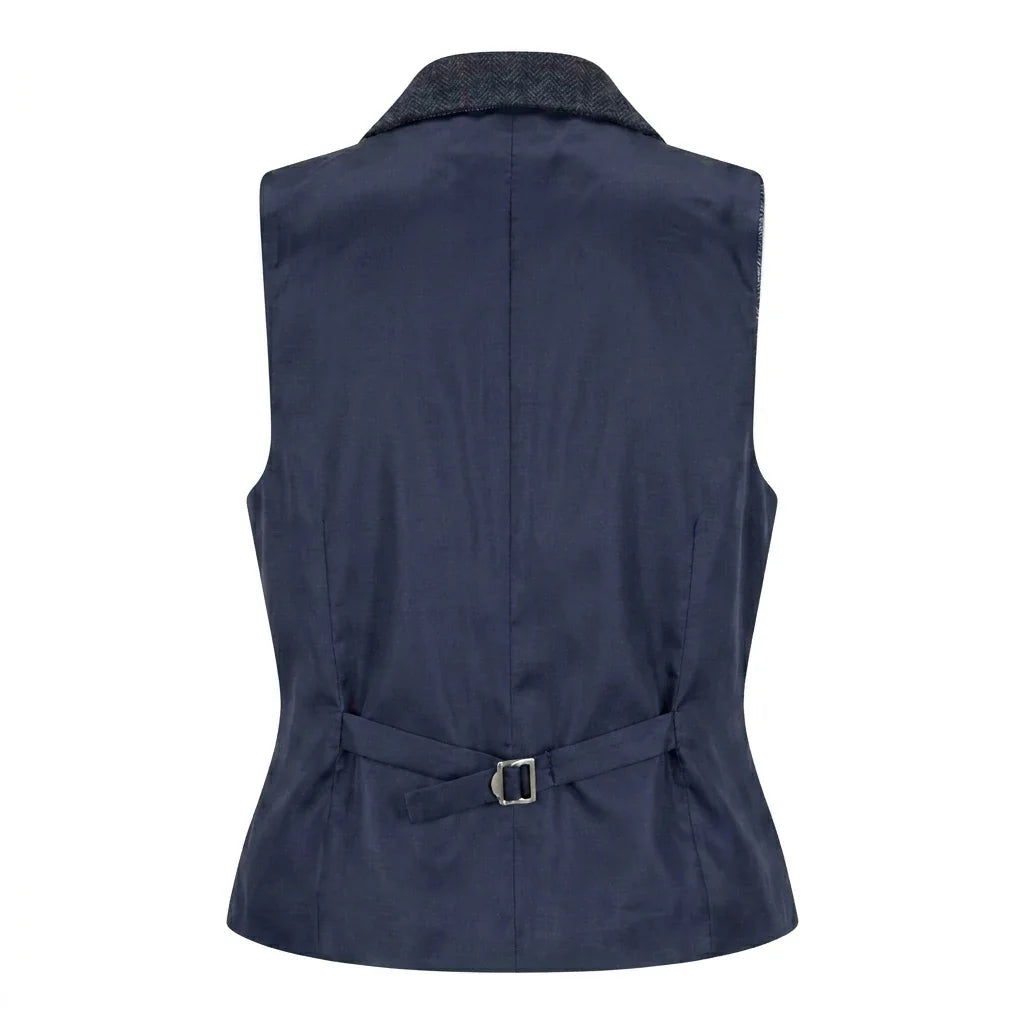 Women's Navy Wool Blend Tweed Blazer & Waistcoat Set by TruClothing