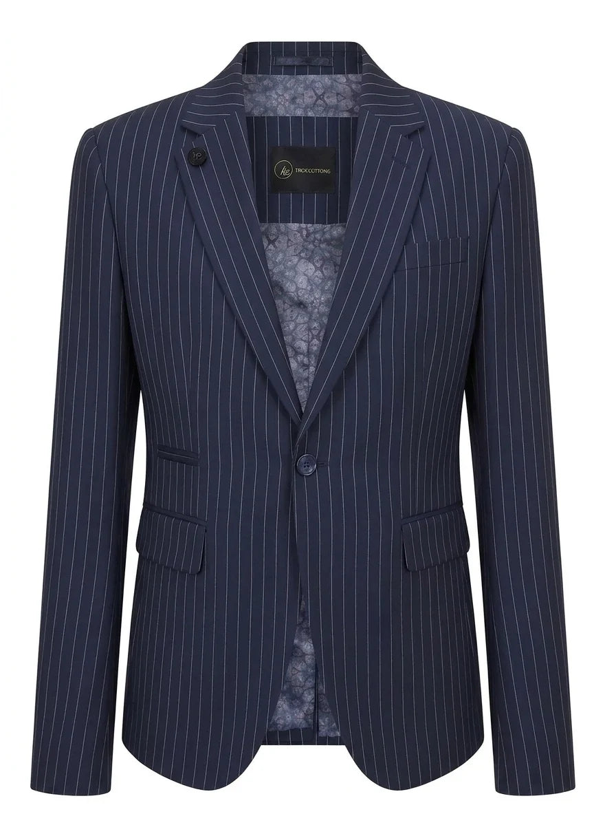Women's 3 Piece Navy Blue Pinstripe Tailored Suit by TruClothing