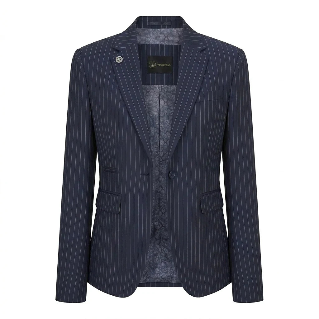 Women's 3 Piece Navy Blue Pinstripe Tailored Suit by TruClothing