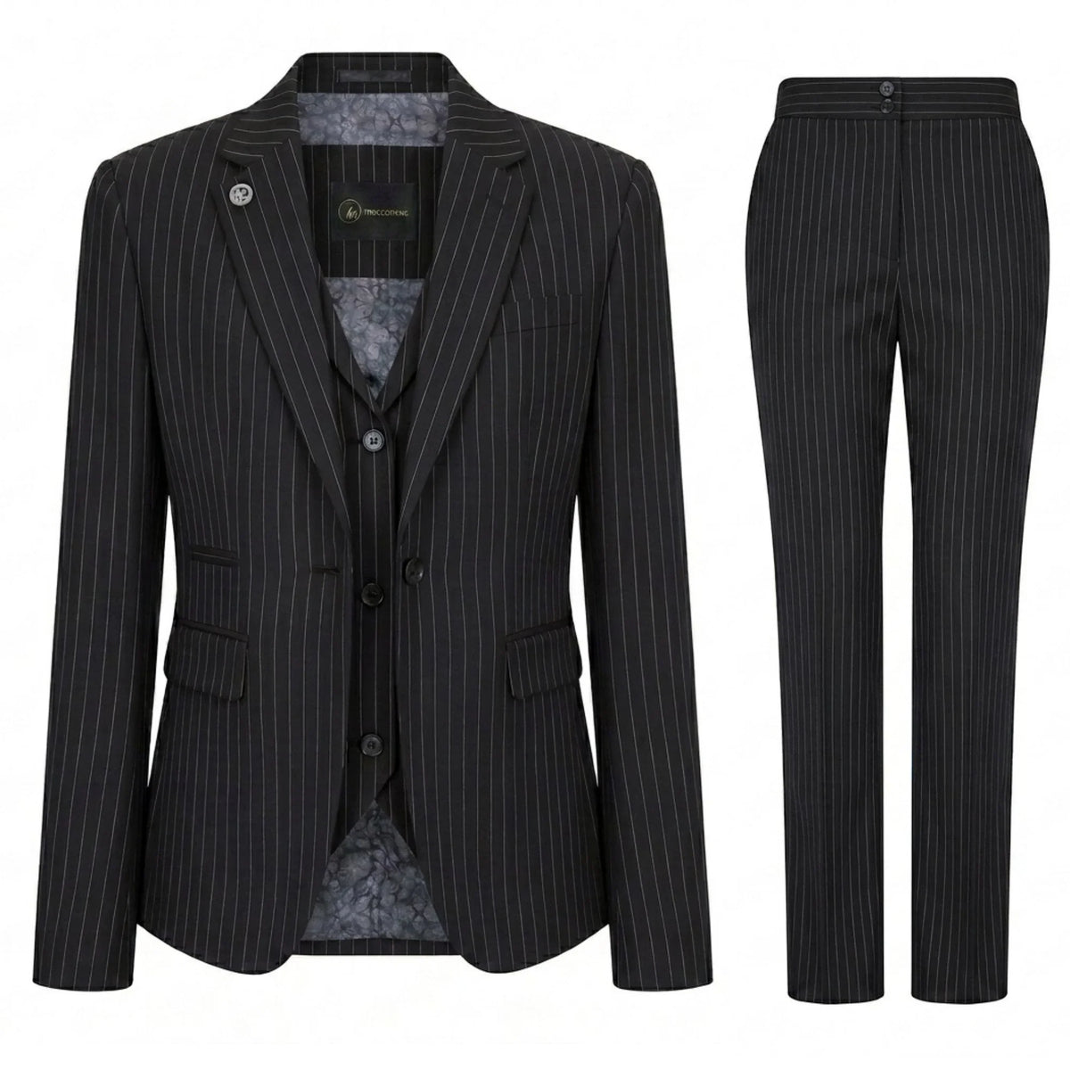 Women's 3 Piece Black Pinstripe Tailored Suit by TruClothing