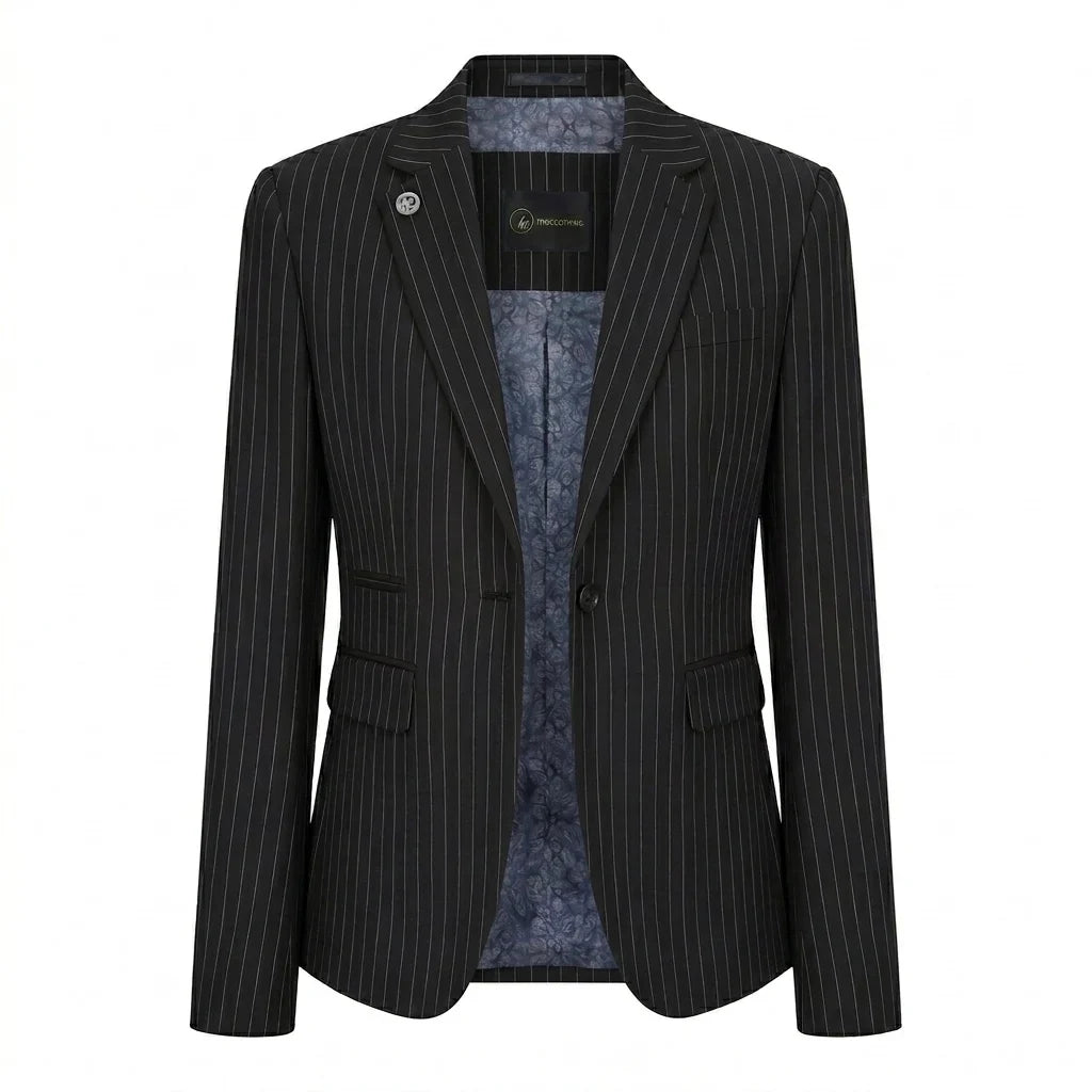 Women's 3 Piece Black Pinstripe Tailored Suit by TruClothing
