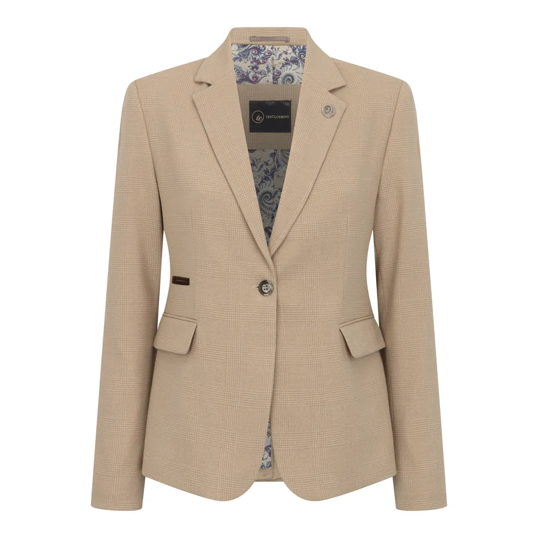 Women's Cream 3 Piece Prince of Wales Check Suit by TruClothing