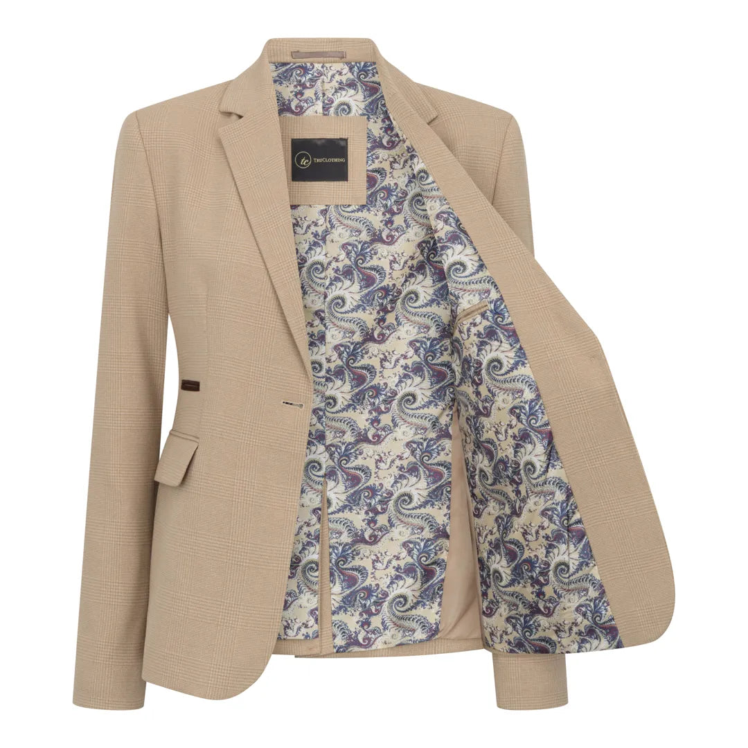 Women's Cream 3 Piece Prince of Wales Check Suit by TruClothing