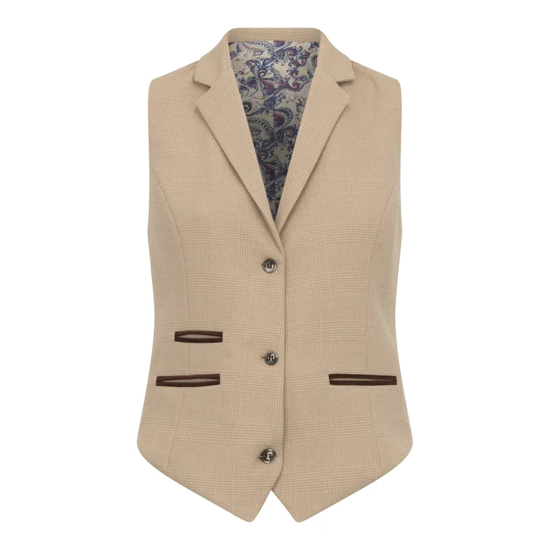 Women's Cream 3 Piece Prince of Wales Check Suit by TruClothing