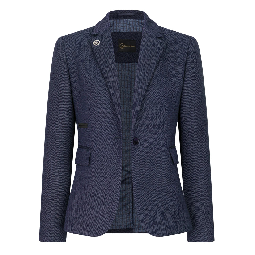 Women's Navy 3 Piece Herringbone Tweed Suit