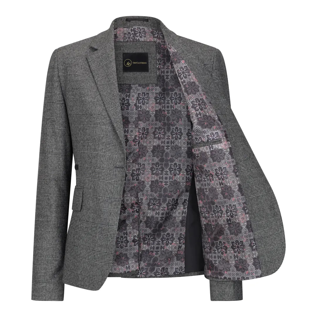 Women's Grey 3 Piece Prince of Wales Check Suit