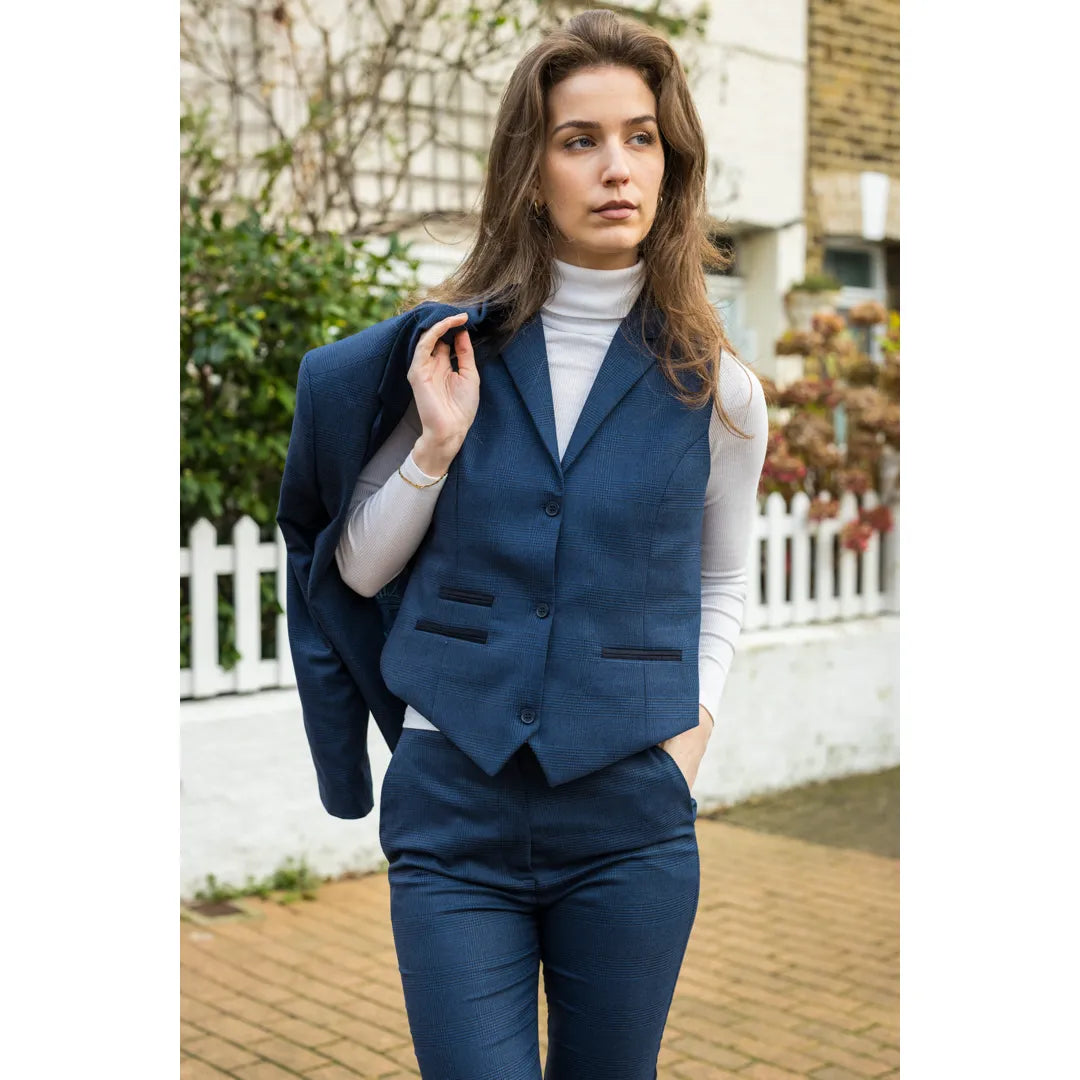 Women's Navy 3 Piece Prince of Wales Check Suit