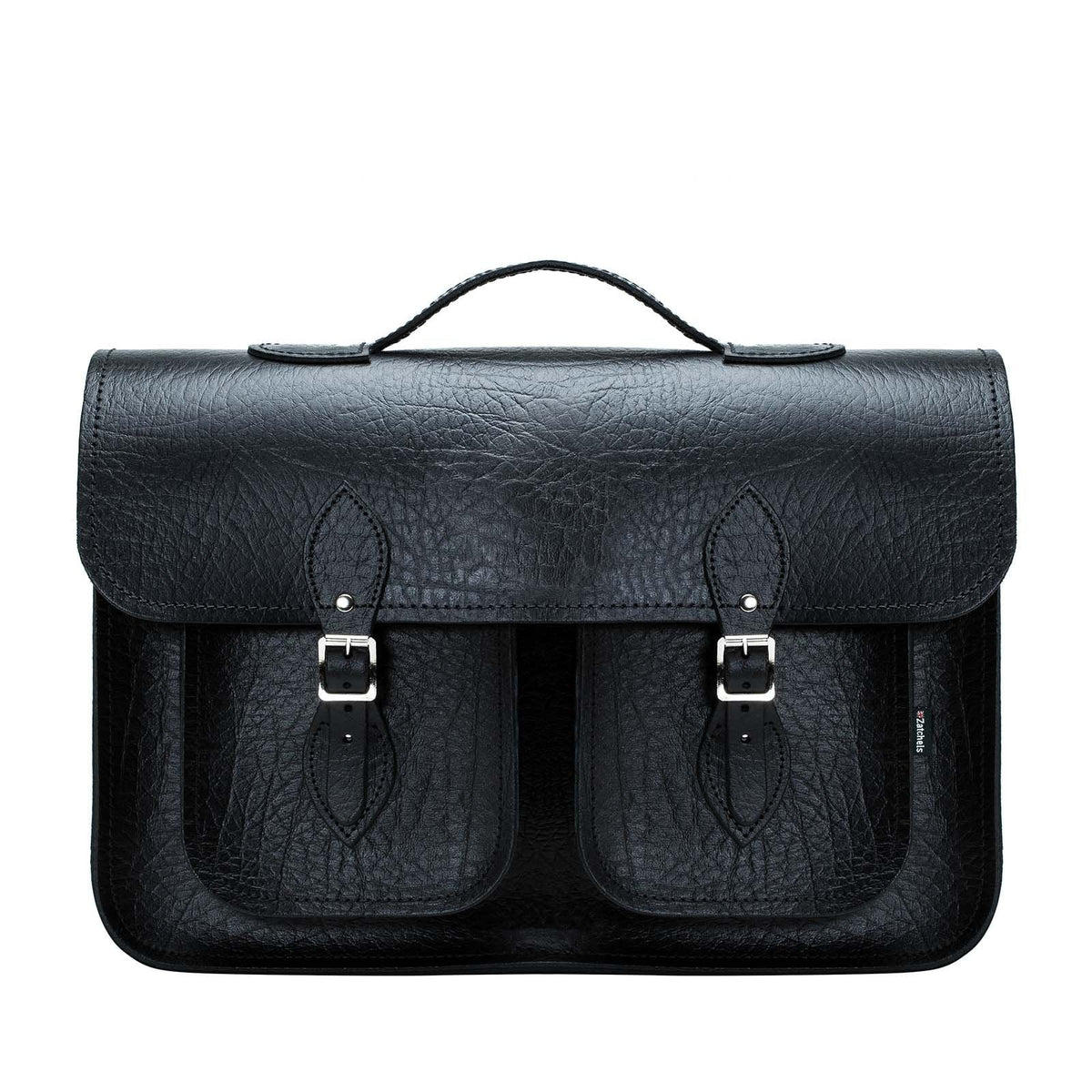 Twin Pocket Executive Handmade Leather Satchel - Black - Bascora