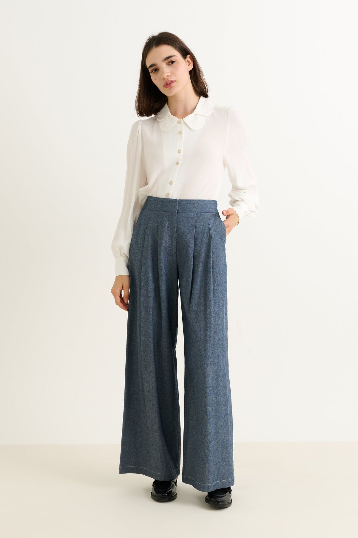 Tyler Chambray Wide Leg Trouser – Dark Grey - Bascora