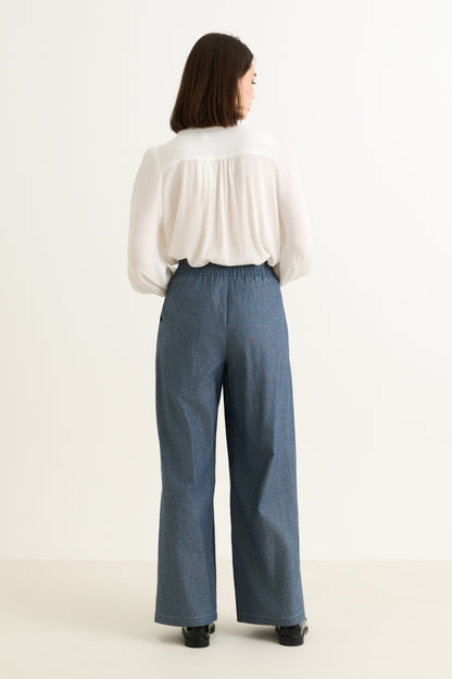 Tyler Chambray Wide Leg Trouser – Dark Grey - Bascora