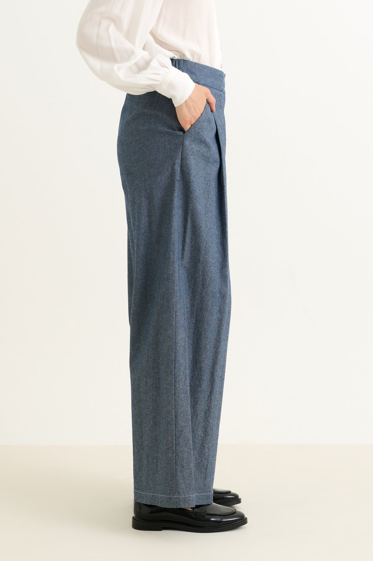 Tyler Chambray Wide Leg Trouser – Dark Grey - Bascora