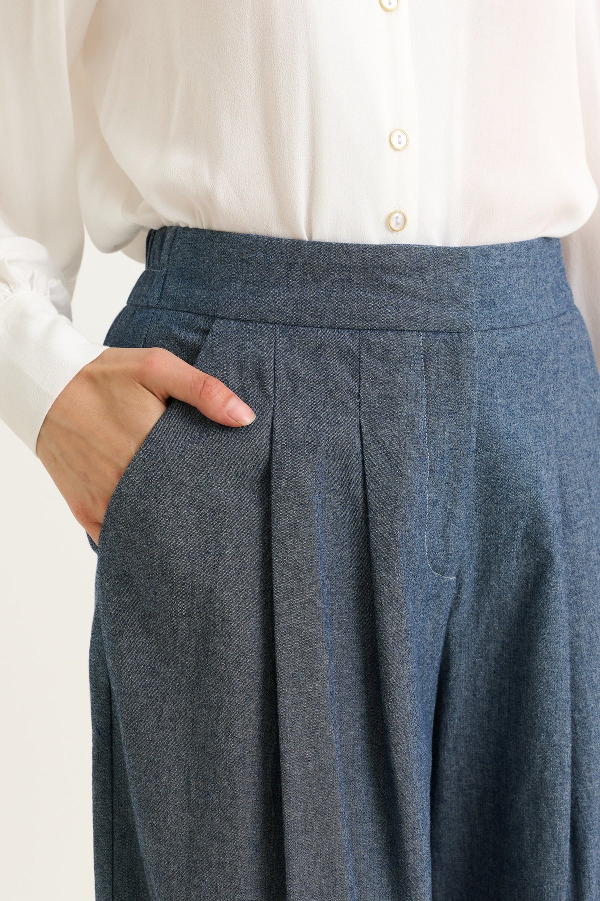 Tyler Chambray Wide Leg Trouser – Dark Grey - Bascora
