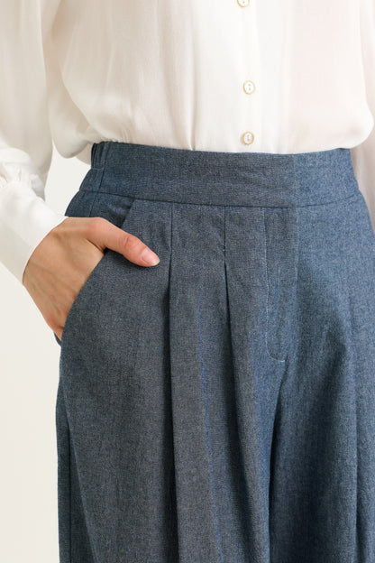 Tyler Chambray Wide Leg Trouser – Dark Grey - Bascora