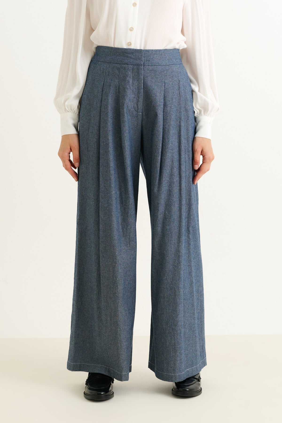Tyler Chambray Wide Leg Trouser – Dark Grey - Bascora
