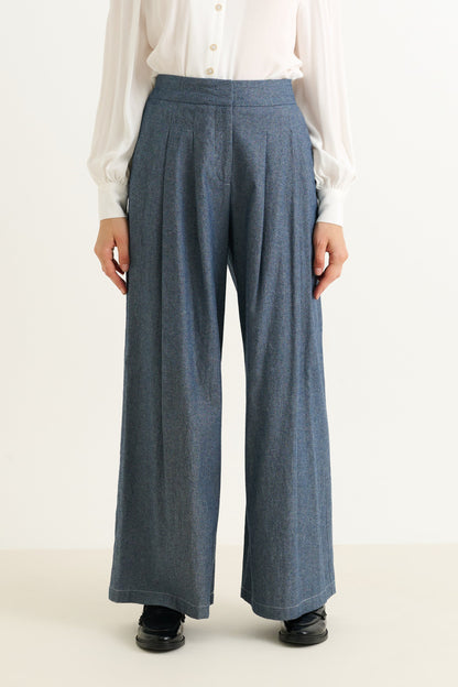 Tyler Chambray Wide Leg Trouser – Dark Grey - Bascora