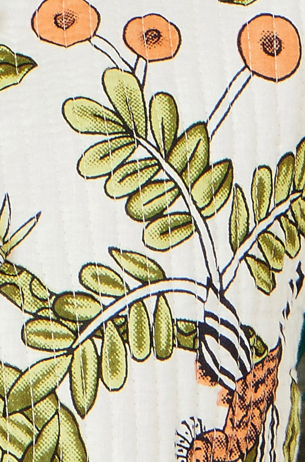 White Botanical Print Reversible Cotton Quilted Jacket close up