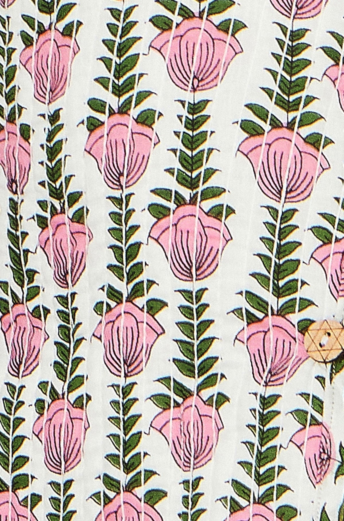 White Botanical Print Reversible Cotton Quilted Jacket close up