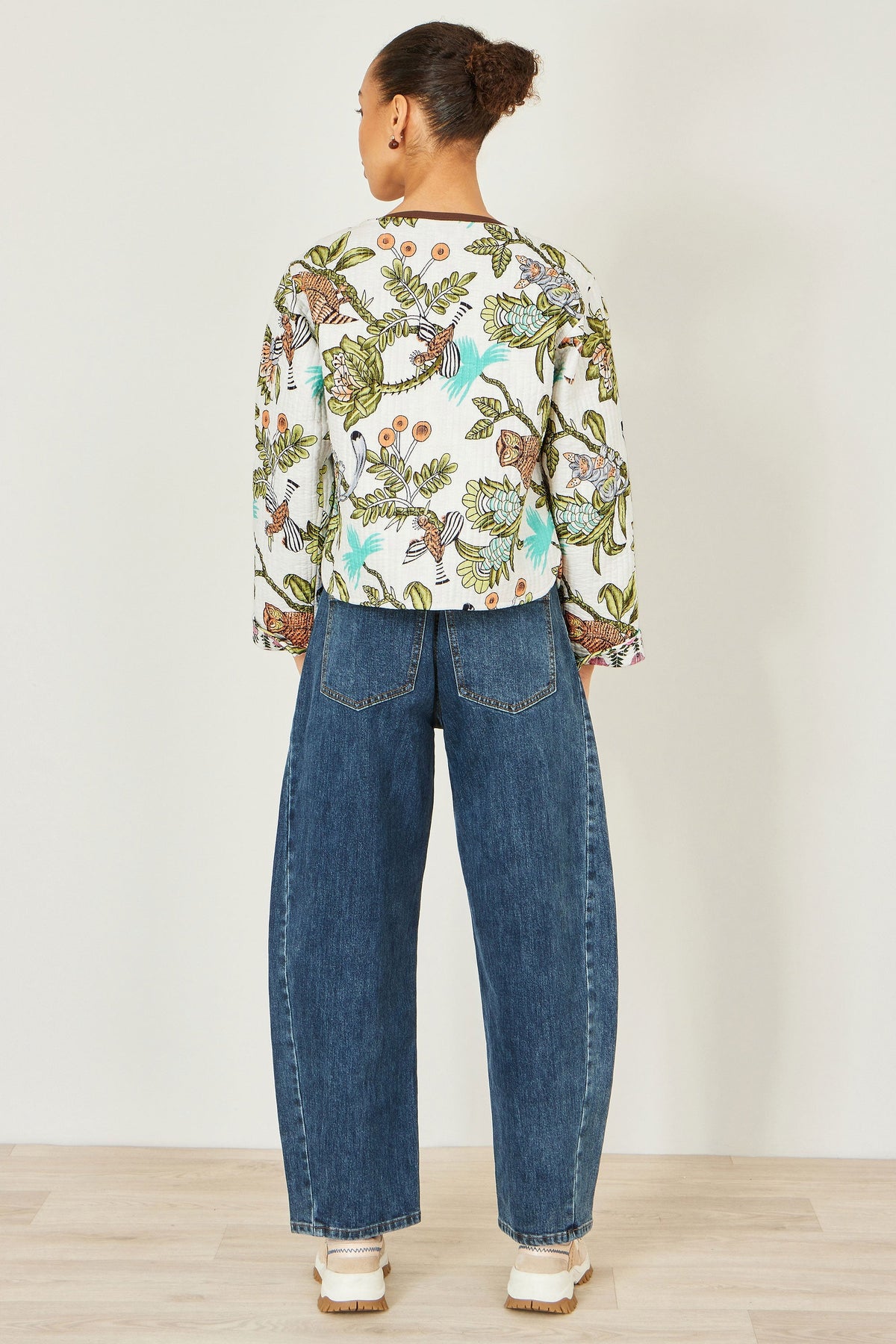 White Botanical Print Reversible Cotton Quilted Jacket