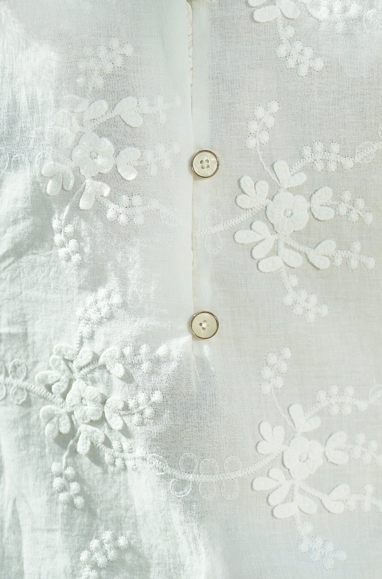 White Cotton Applique Flower Swing Shift Dress - Bascora