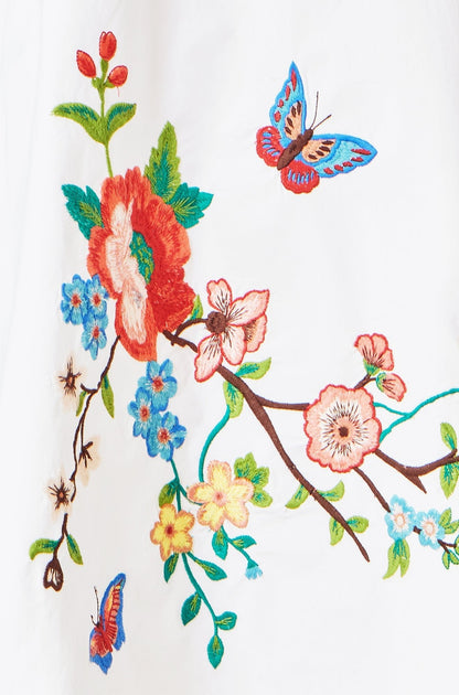 White Cotton Midi Dress With Embroidery - Bascora