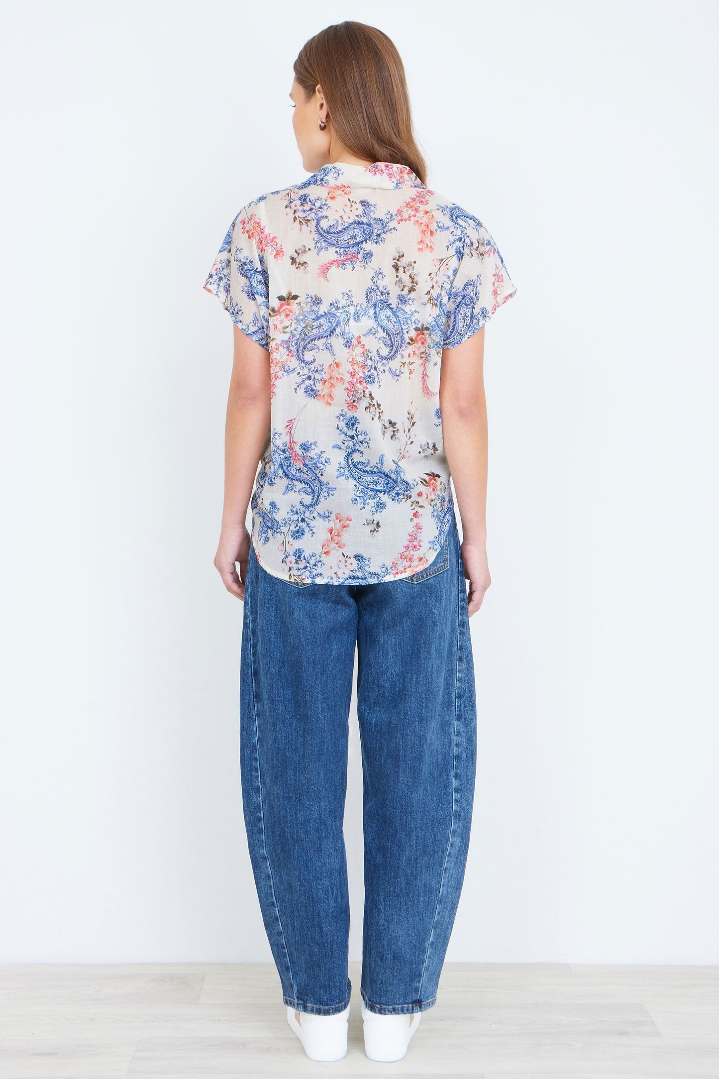 White Cotton Paisley Print Tie Knot Shirt - Bascora