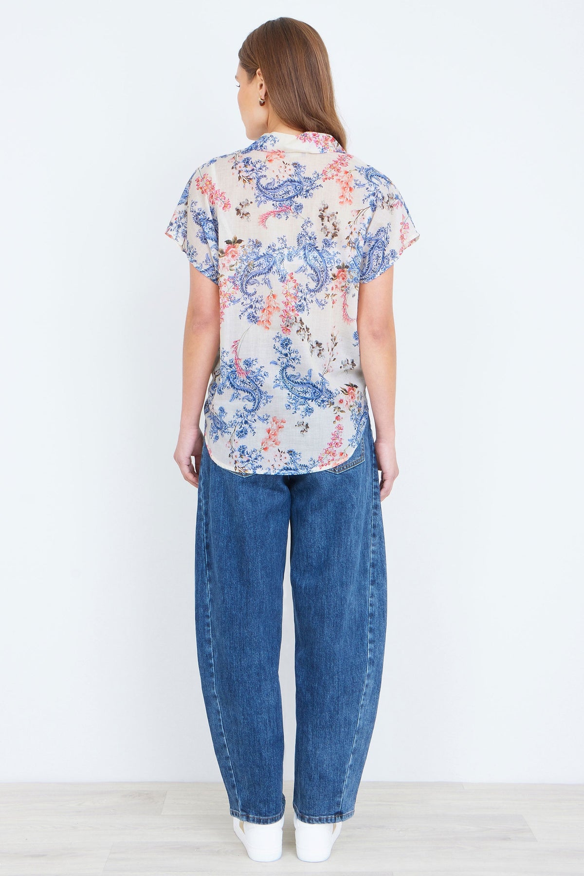 White Cotton Paisley Print Tie Knot Shirt - Bascora