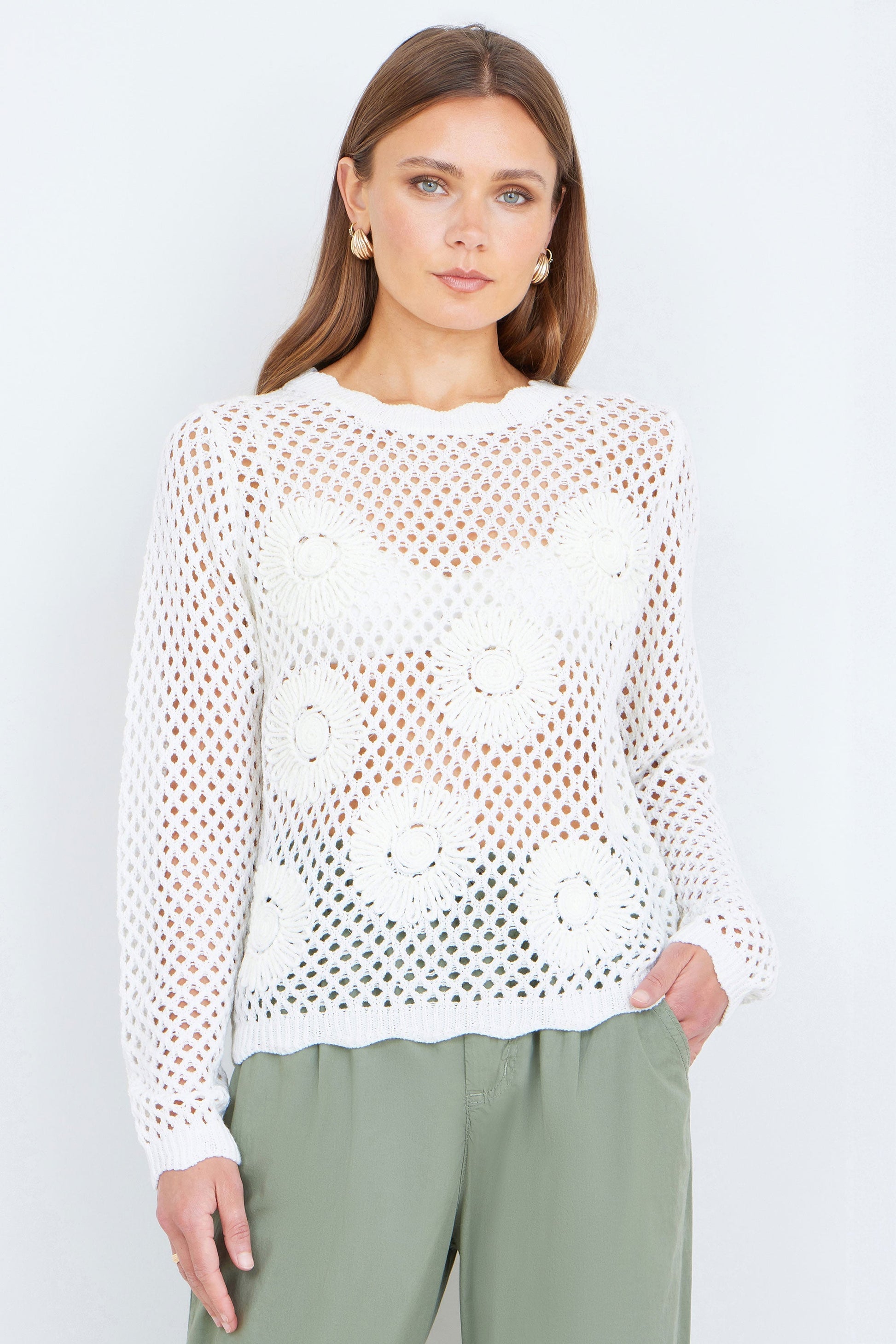 White Flower Crochet Jumper - Bascora