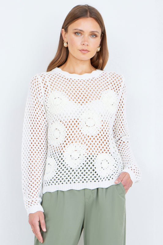 White Flower Crochet Jumper - Bascora