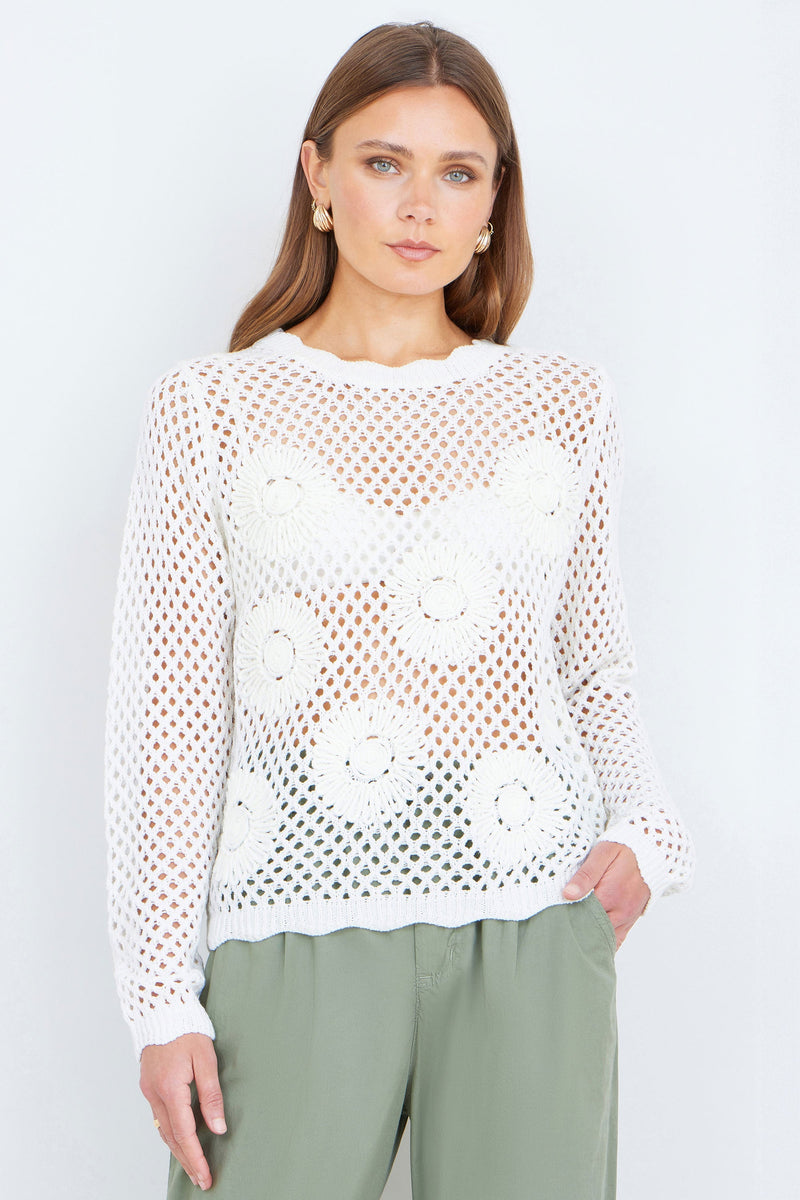 White Flower Crochet Jumper - Bascora