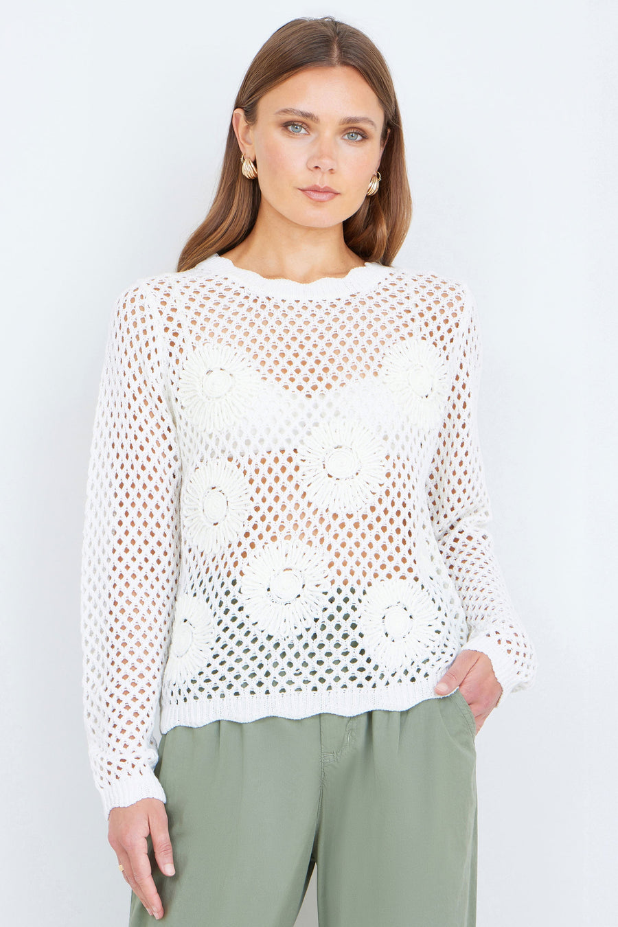 White Flower Crochet Jumper - Bascora