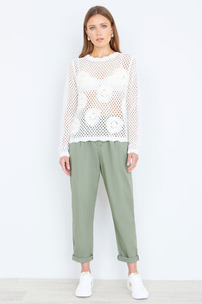 White Flower Crochet Jumper - Bascora