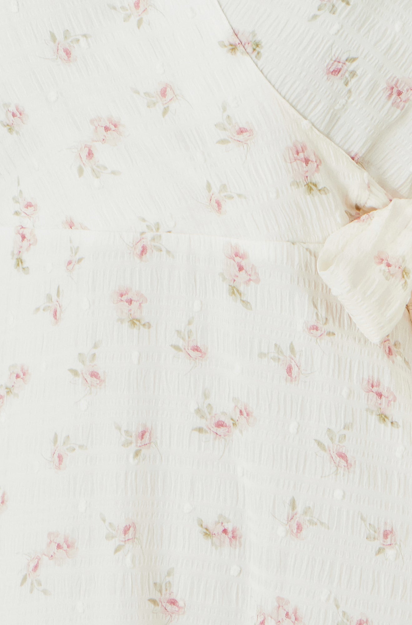 White Rose Print Wrap Over Frill Dress - Bascora