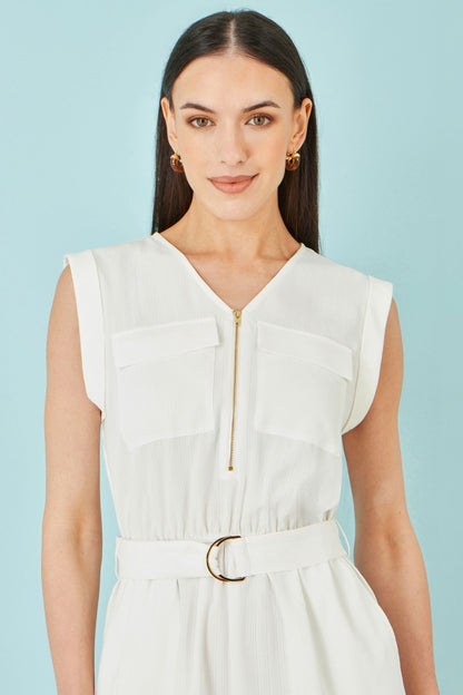 White Utility Style Playsuit - Bascora