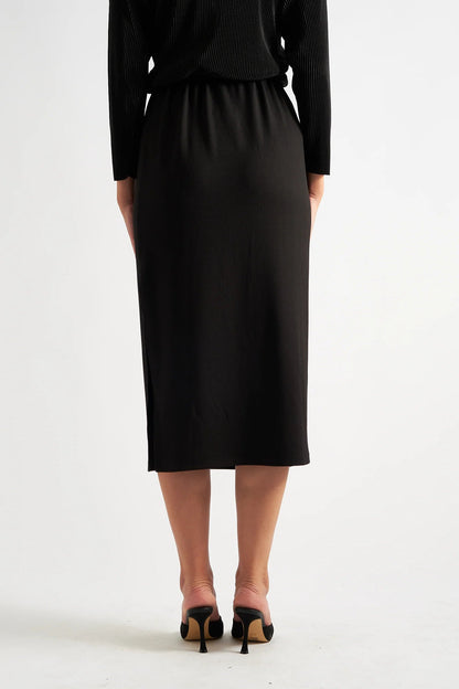 Wilson Black Fine Rib Midi Pencil Skirt - Bascora