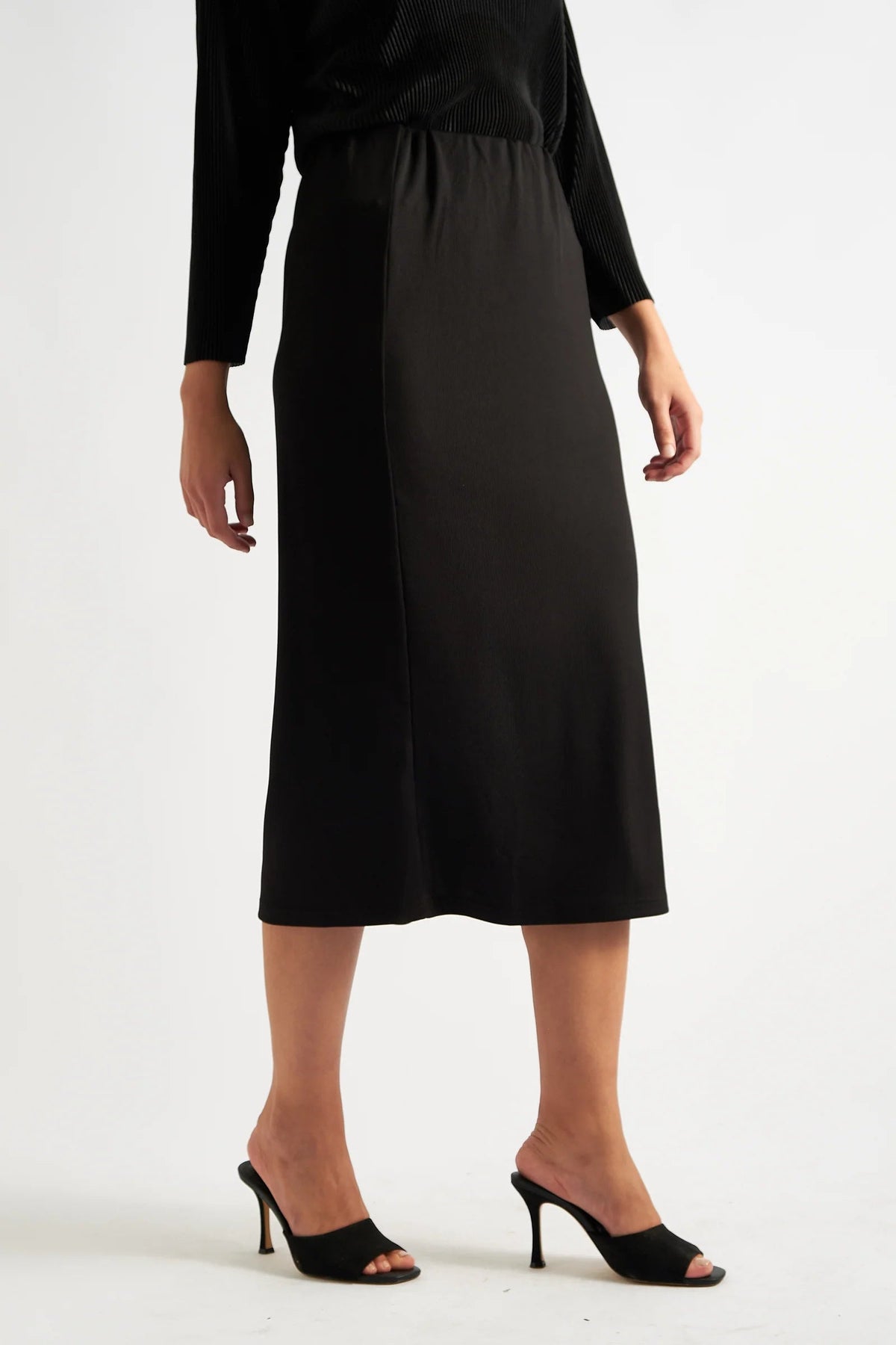 Wilson Black Fine Rib Midi Pencil Skirt - Bascora