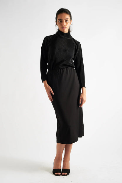 Wilson Black Fine Rib Midi Pencil Skirt - Bascora