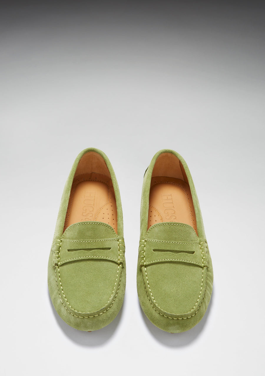 Hugs & Co. Women's Olive Green Suede Penny Driving Loafers