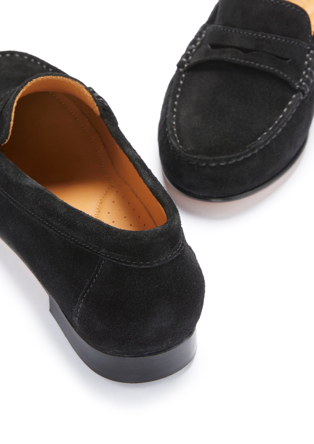 Hugs & Co. Women's Black Suede Leather-Sole Penny Loafers