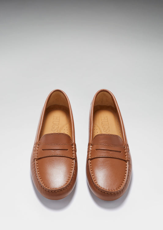 Hugs & Co. Women's Tan Leather Penny Driving Loafers