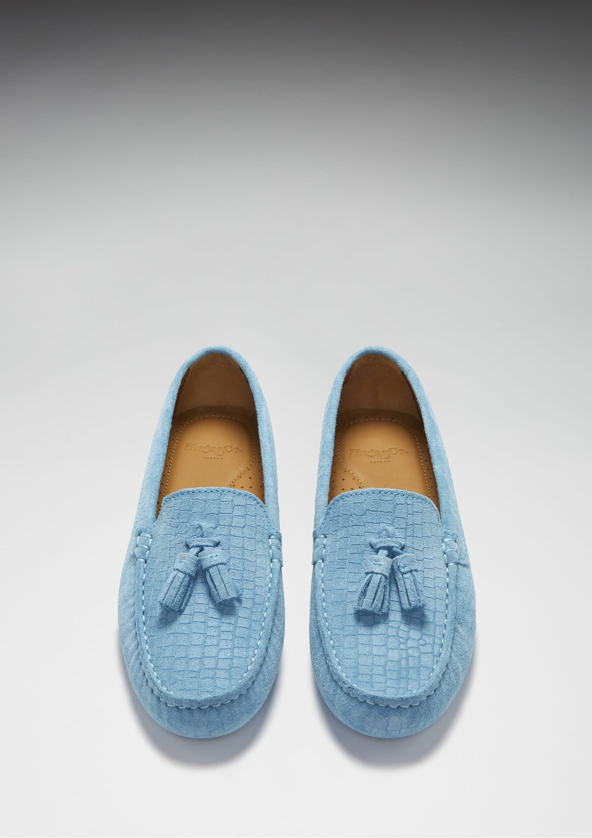 Hugs & Co. Women's Blue Embossed Suede Tasselled Driving Loafers