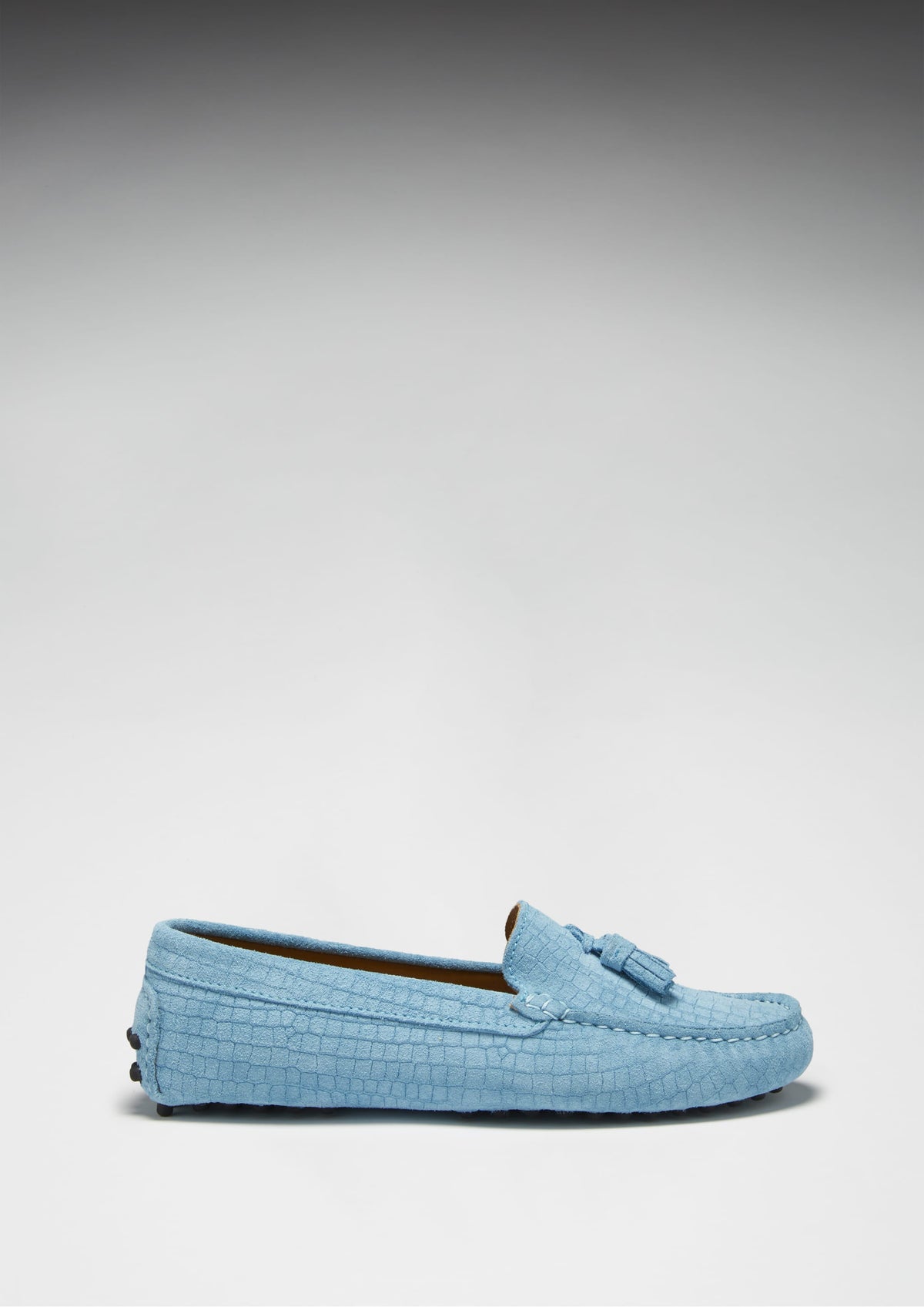 Hugs & Co. Women's Blue Embossed Suede Tasselled Driving Loafers